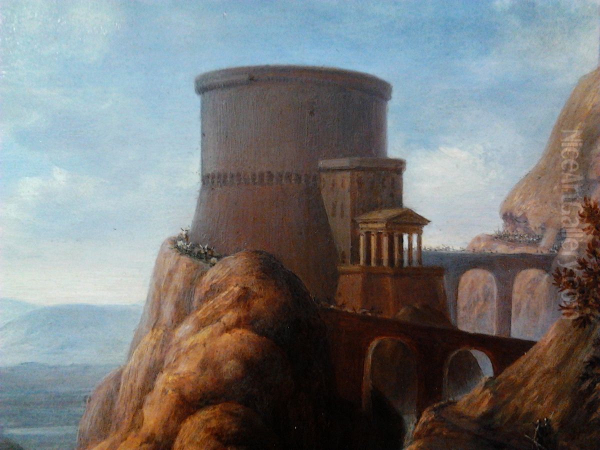 Landscape with a Roman bastion (detail). Oil Painting by Seweryn Jozef Stanislaw Mielzynski