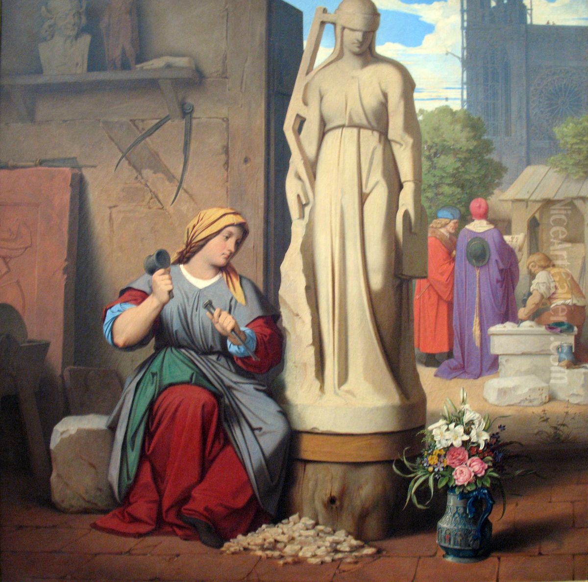 Sabina von Steinbach chisels theStatue of the Synagogue Oil Painting by Moritz von Schwind