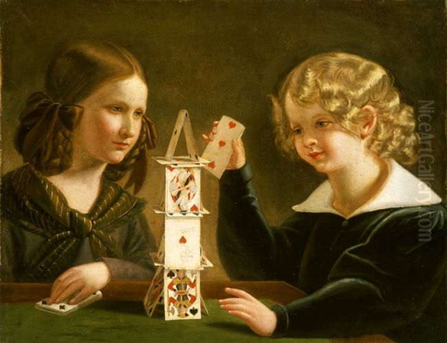 The house of cards (Fryderyka and Rafal Maszkowski) Oil Painting by Jan Maszkowski