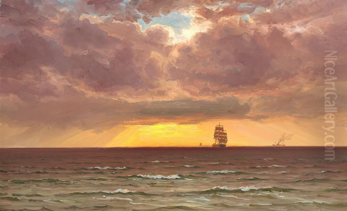 Thunder approaching at sunset. Oil Painting by Vilhelm Arnesen