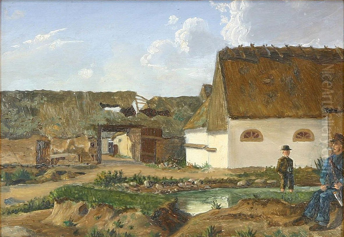 En Bondegaard i Valby. Oil Painting by Vilhelm Arnesen