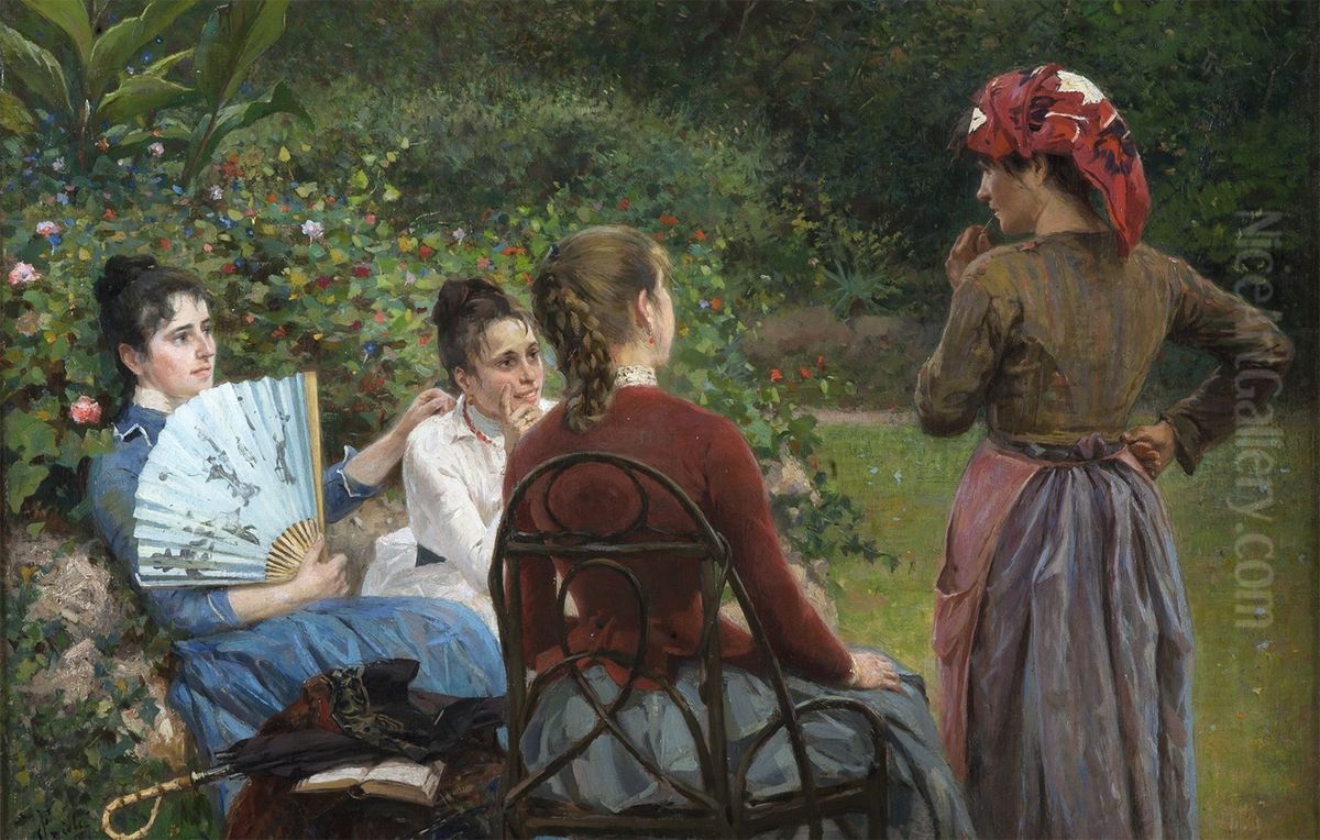 Fernanda Gioli and her friends Oil Painting by Francesco Gioli