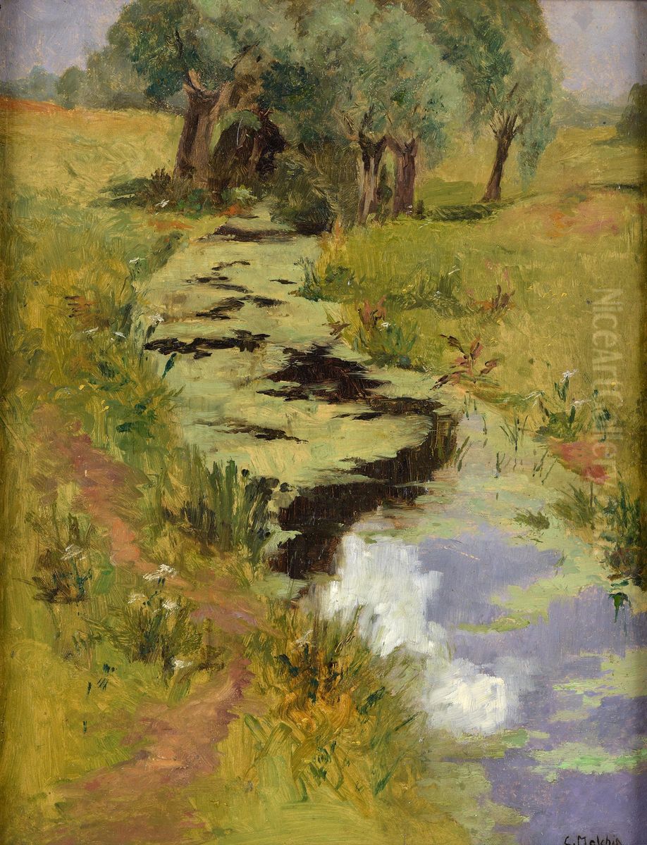 Summer landscape with creek Oil Painting by Carl Malchin