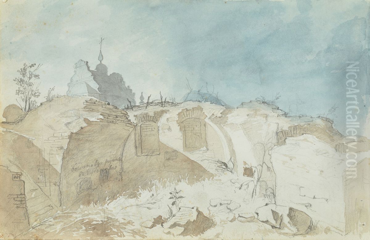 Bogdanovi ruini v Subotovi Oil Painting by Taras Shevchenko