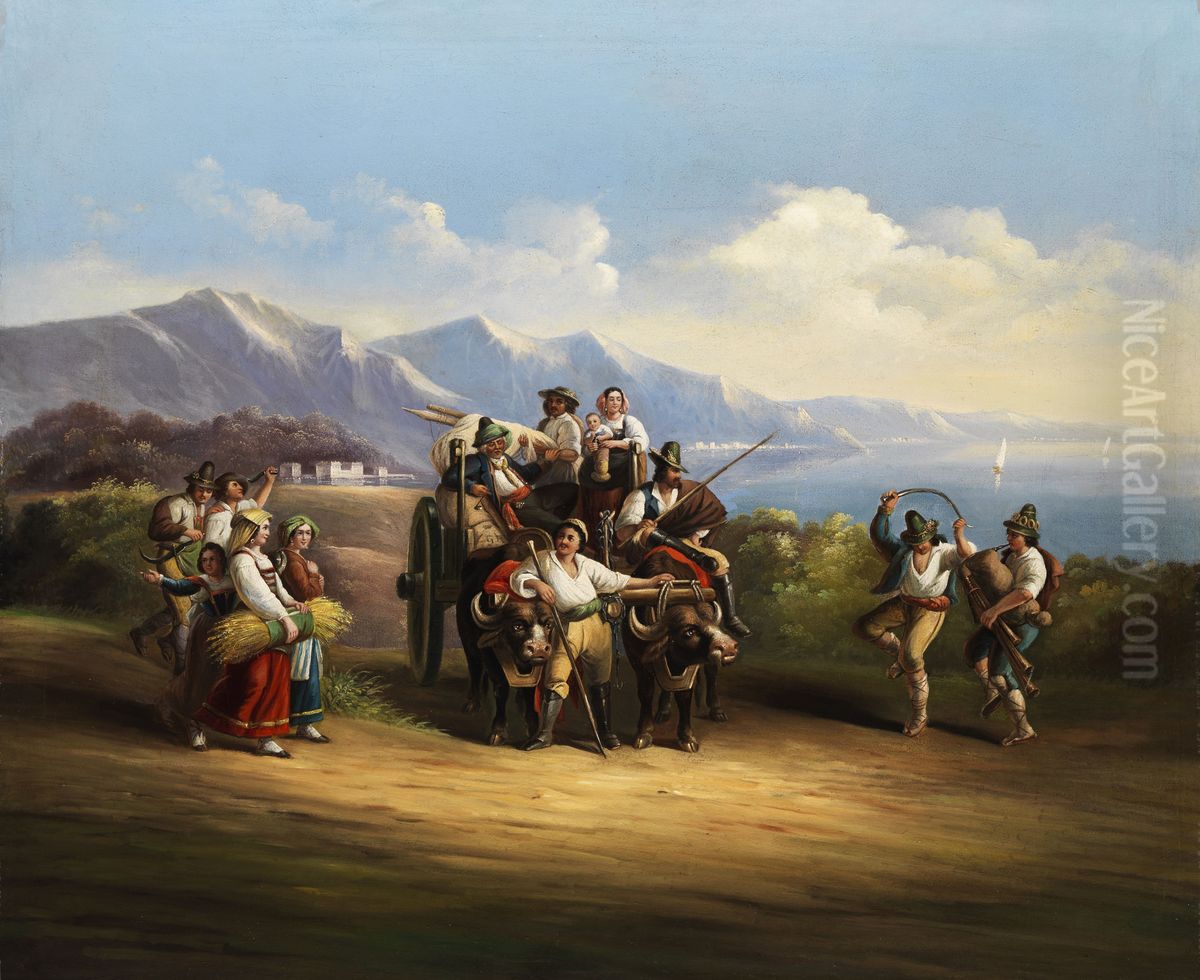 Neapolitan farmers on their way home from the harvest Oil Painting by Gustav Friedrich Wilhelm Richter