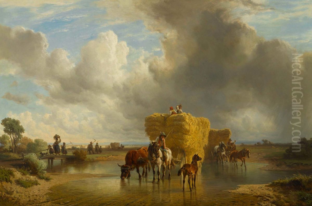 Aufziehendes Gewitter bei der Ernte Oil Painting by Friedrich Voltz