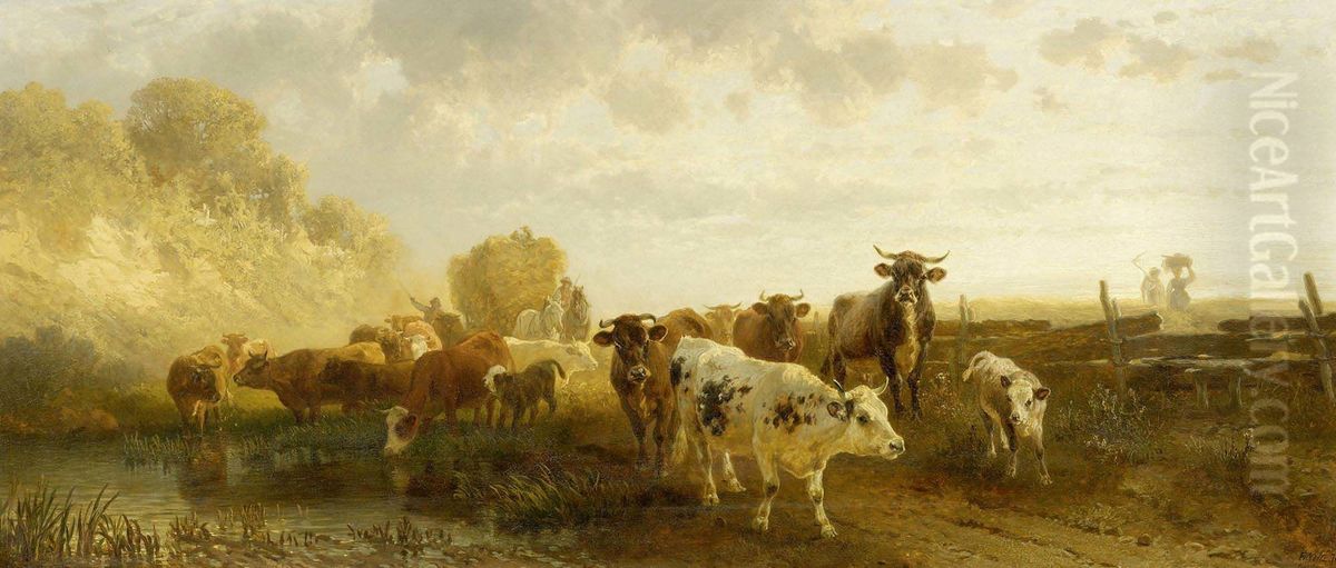 The evening Oil Painting by Friedrich Voltz