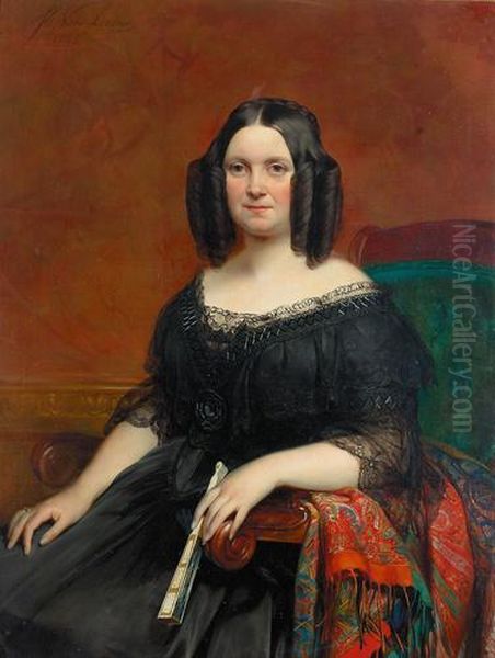 Portret van een dame in zwart kant, door de Belgische schilder Van Lerius (1823-1876) Oil Painting by Jozef Van Lerius