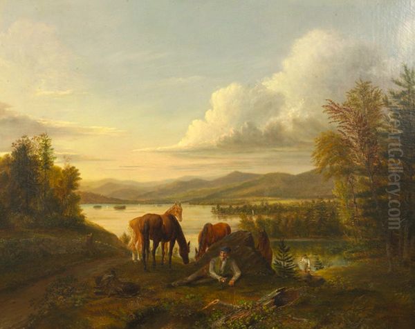 Squam Lake with the White mountains in the distance, between Center Harbor and Sandwich, New Hampshire Oil Painting by unknown