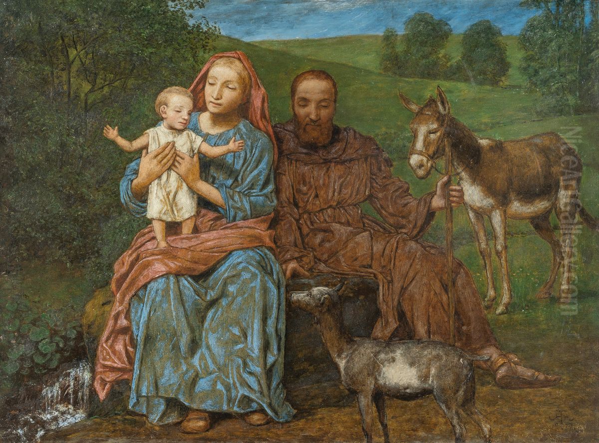 Die Ruhe auf der Flucht Oil Painting by Hans Thoma