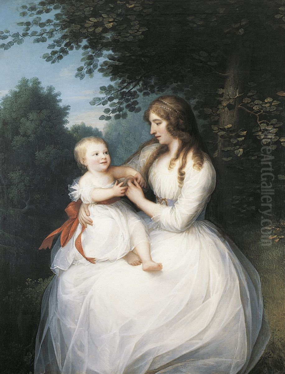 Portrait of Friederike Brun with her daughter Charlotte sitting on her lap Oil Painting by Eric Paulsen