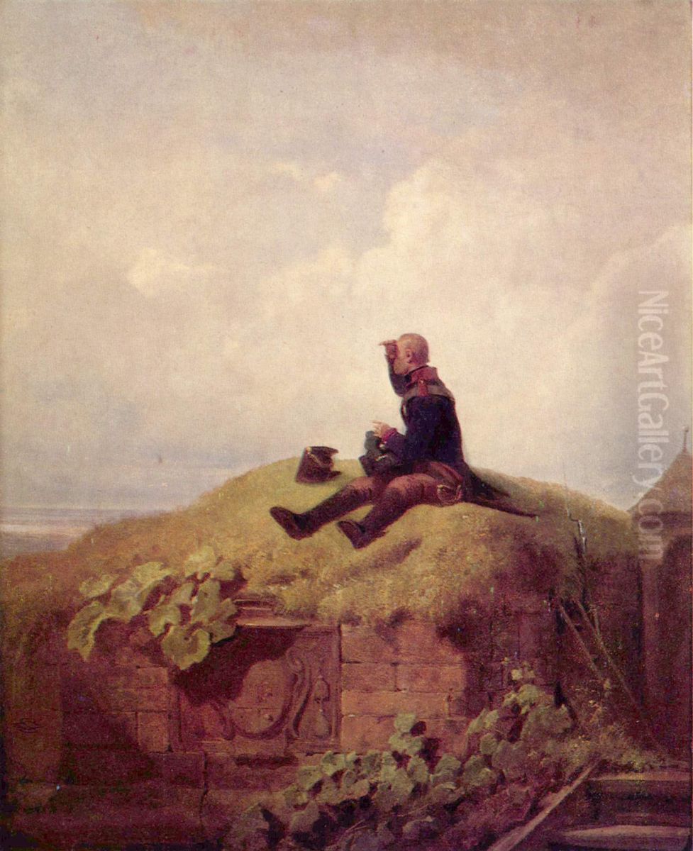 Es war einmal (Der strickende Vorposten) Oil Painting by Carl Spitzweg