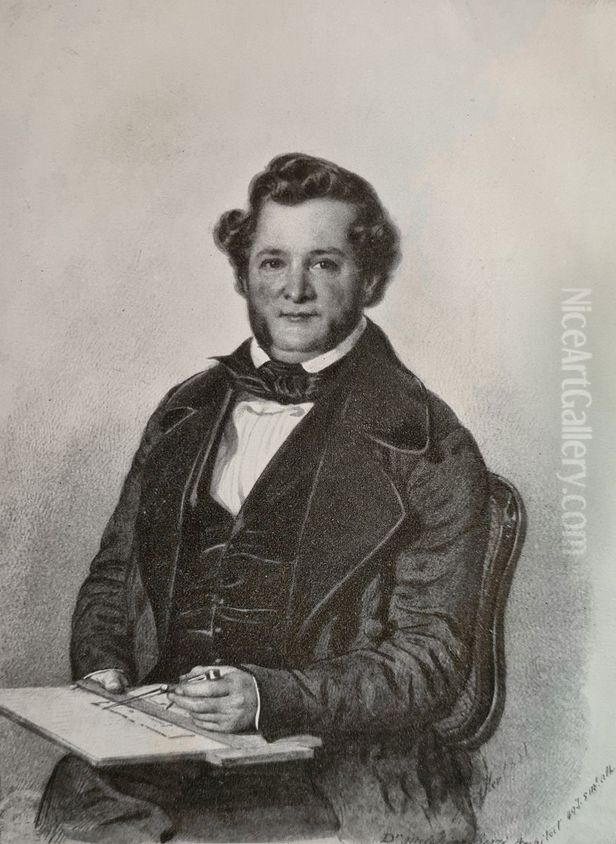 Bildnis Melchior Berri (1801-1854), Schweizer Architekt. Oil Painting by Johann Friedrich Dietler