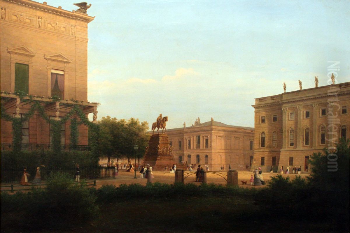 View of the monument of Frederick the Great, together with environment Oil Painting by Wilhelm Brucke