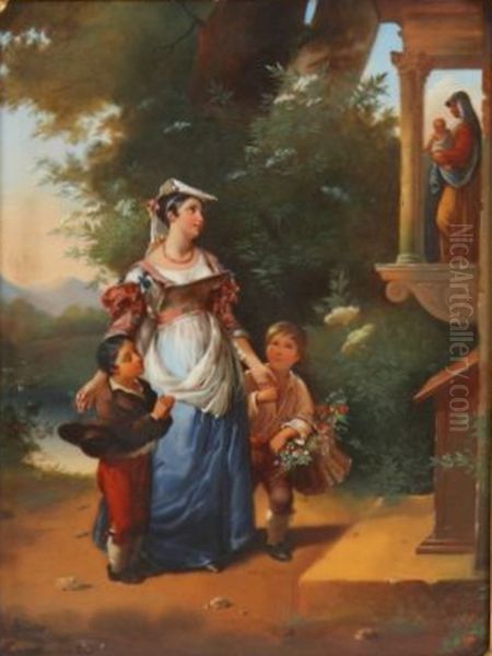 Hommage a la Madone, d'apres Mme Haudebourt-Lescot Oil Painting by Emile-Antoine Ferriere