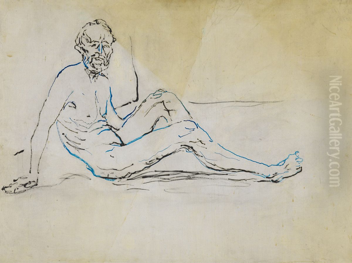 Self-Portrait as Seated Nude Oil Painting by Edvard Munch