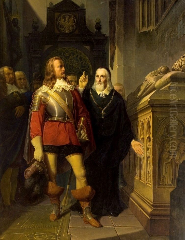 Szymon Starowolski and Charles Gustav before the grave of Wladyslaw Lokietek. Oil Painting by Jan Matejko