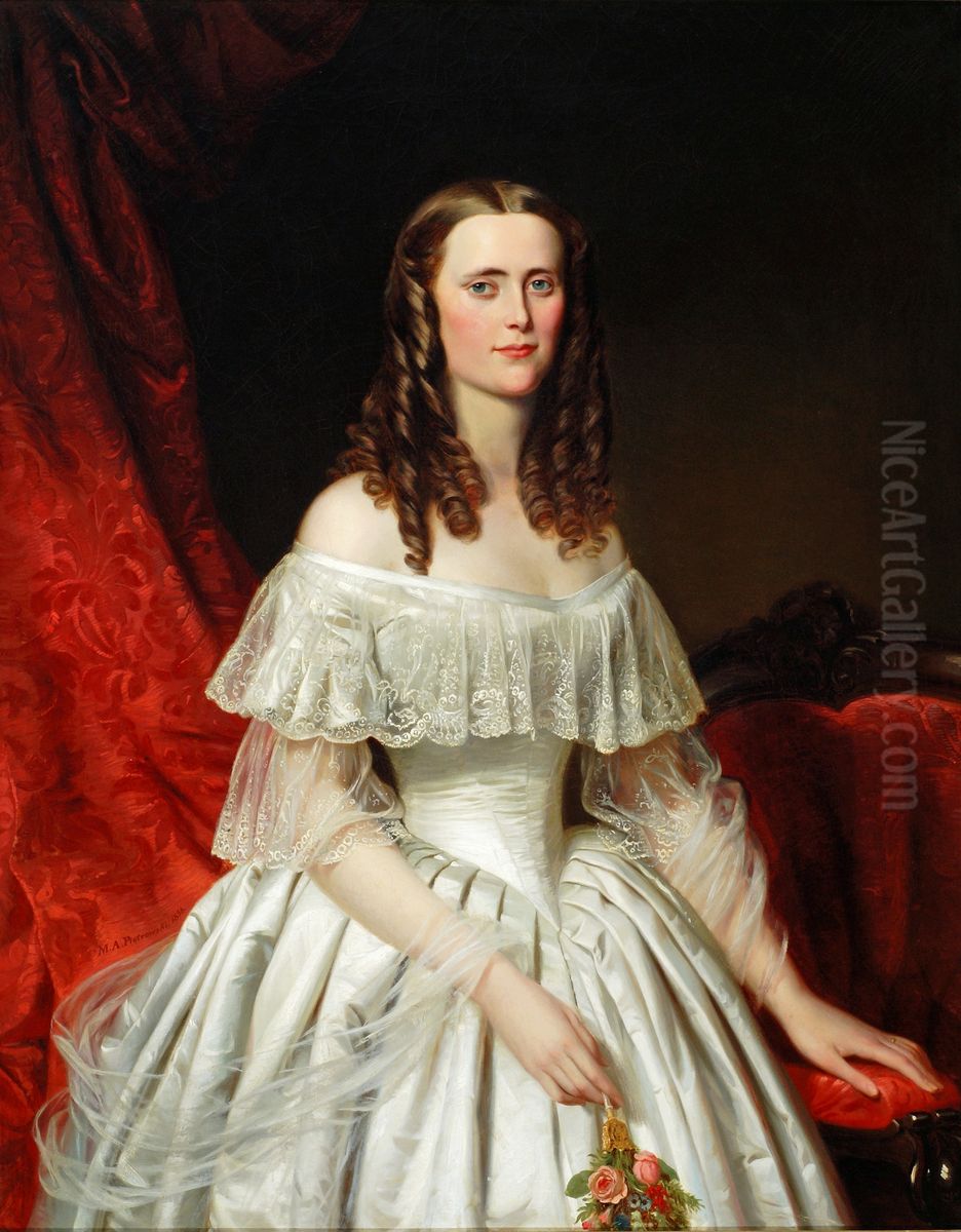 Portret damy w bialej sukni Oil Painting by unknown