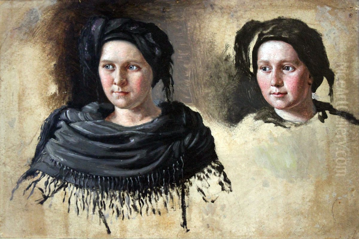 Two Frisian women from Fohr Oil Painting by Carl Ludwig Jessen