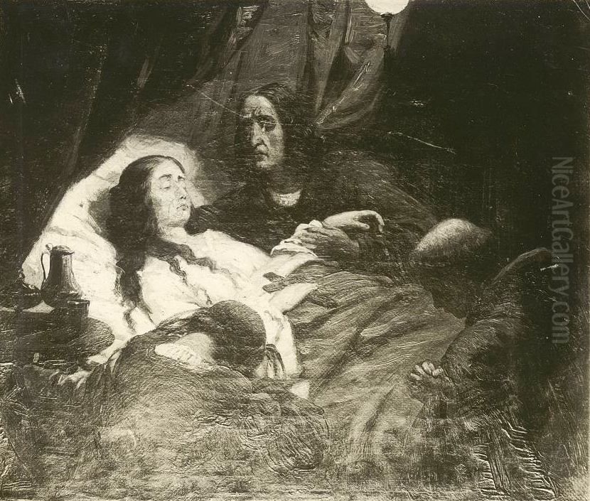 Jagiello oplakuje smierc Jadwigi Oil Painting by unknown