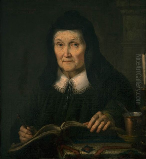 Portrait of Julianna Hadziewicz, mother of the artist Oil Painting by Rafal Hadziewicz