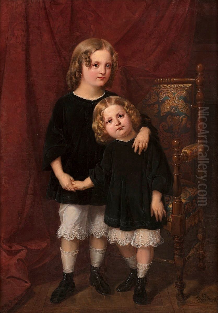 Portret Zdzislawa i Boleslawa Wlodkow jako dzieci. Oil Painting by Jan Matejko