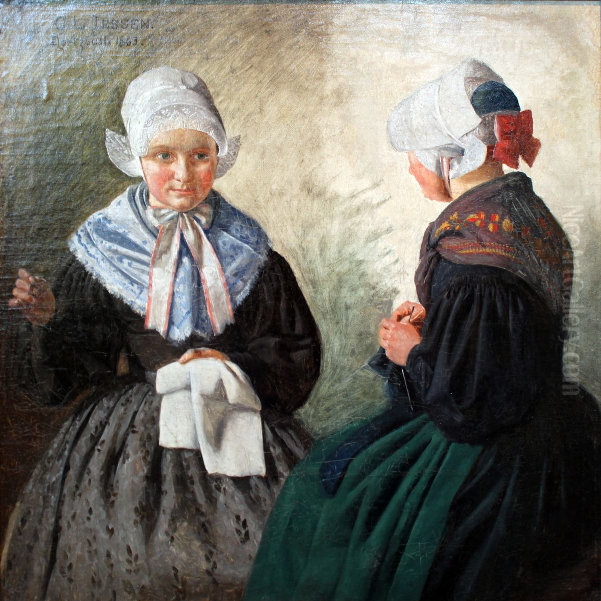 Two Friesian Peasants Oil Painting by Carl Ludwig Jessen