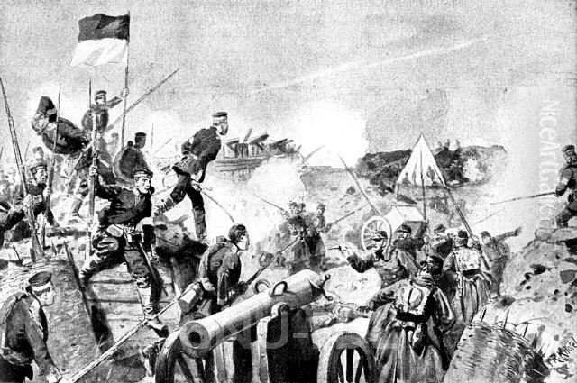 Deutsch-danischer Krieg (1864): Ersturmung der Duppeler Schanzen Oil Painting by unknown