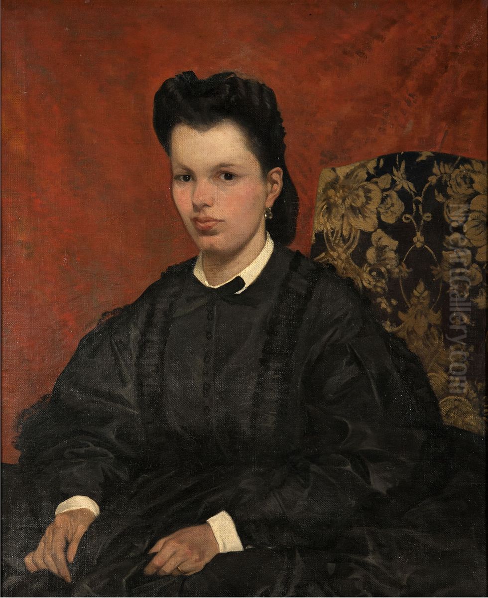 Portrait of the first wife Settimia Vannucci Oil Painting by Giovanni Fattori