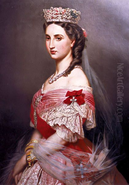 Portrait ofCharlotte of Belgium, Empress of Mexico, Grand Master of the Order of Saint Charles Oil Painting by Franz Xavier Winterhalter