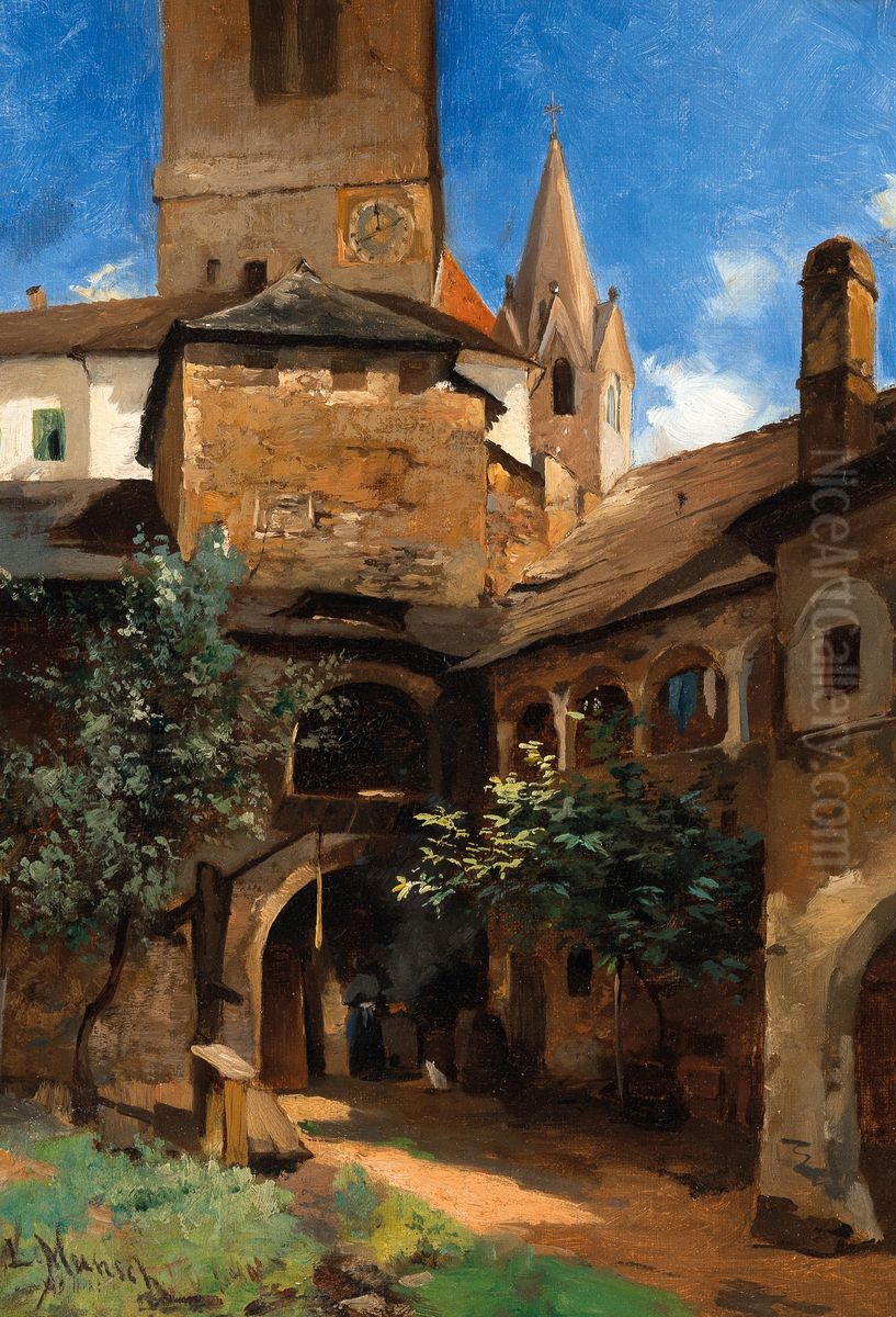 Deisenhofer Courtyard in Weissenkirchen Oil Painting by Leopold Munsch