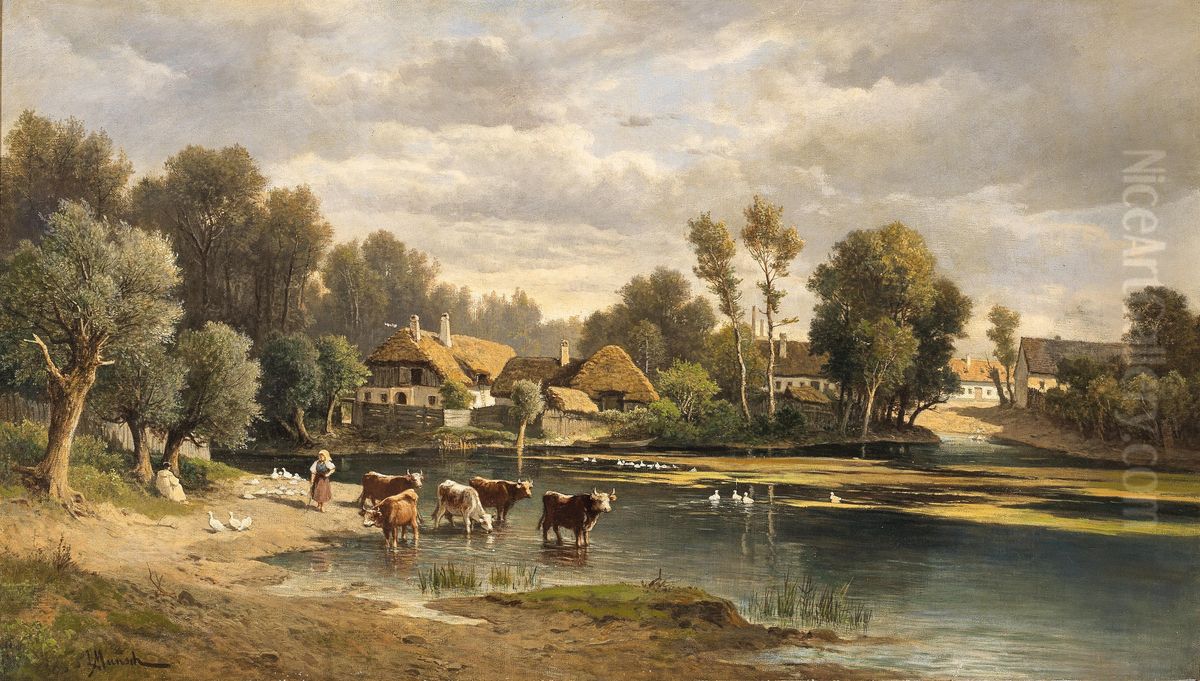 Motif from Lundenburg in Moravia Oil Painting by Leopold Munsch