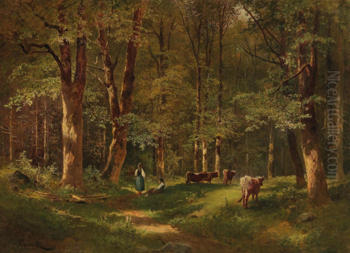 Forest motif from Ramsau Oil Painting by Leopold Munsch