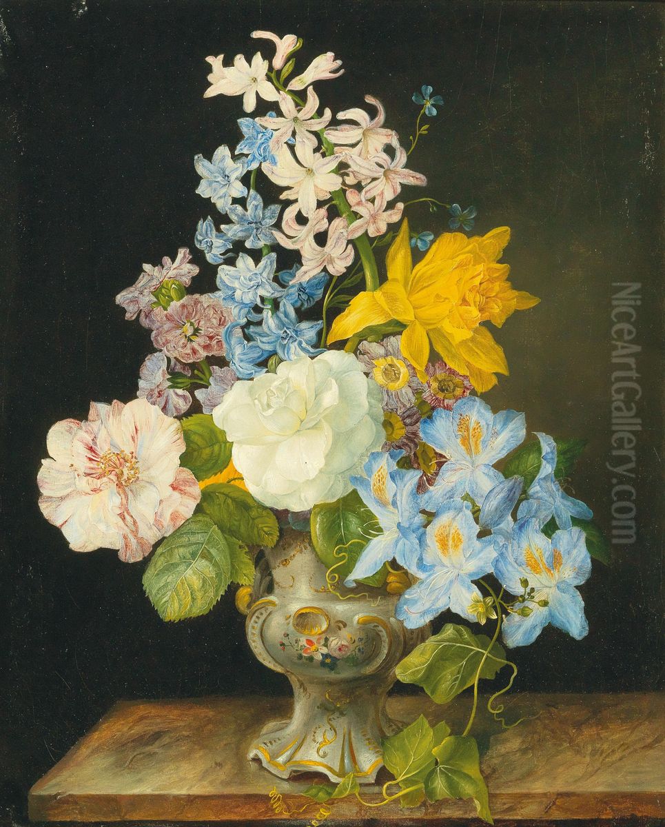 Bouquet of Flowers in a Porcelain Vase Oil Painting by Franz Xaver Petter
