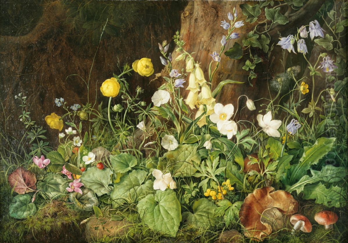 Wildflowers and Mushrooms in a Woodland Setting Oil Painting by Franz Xaver Petter