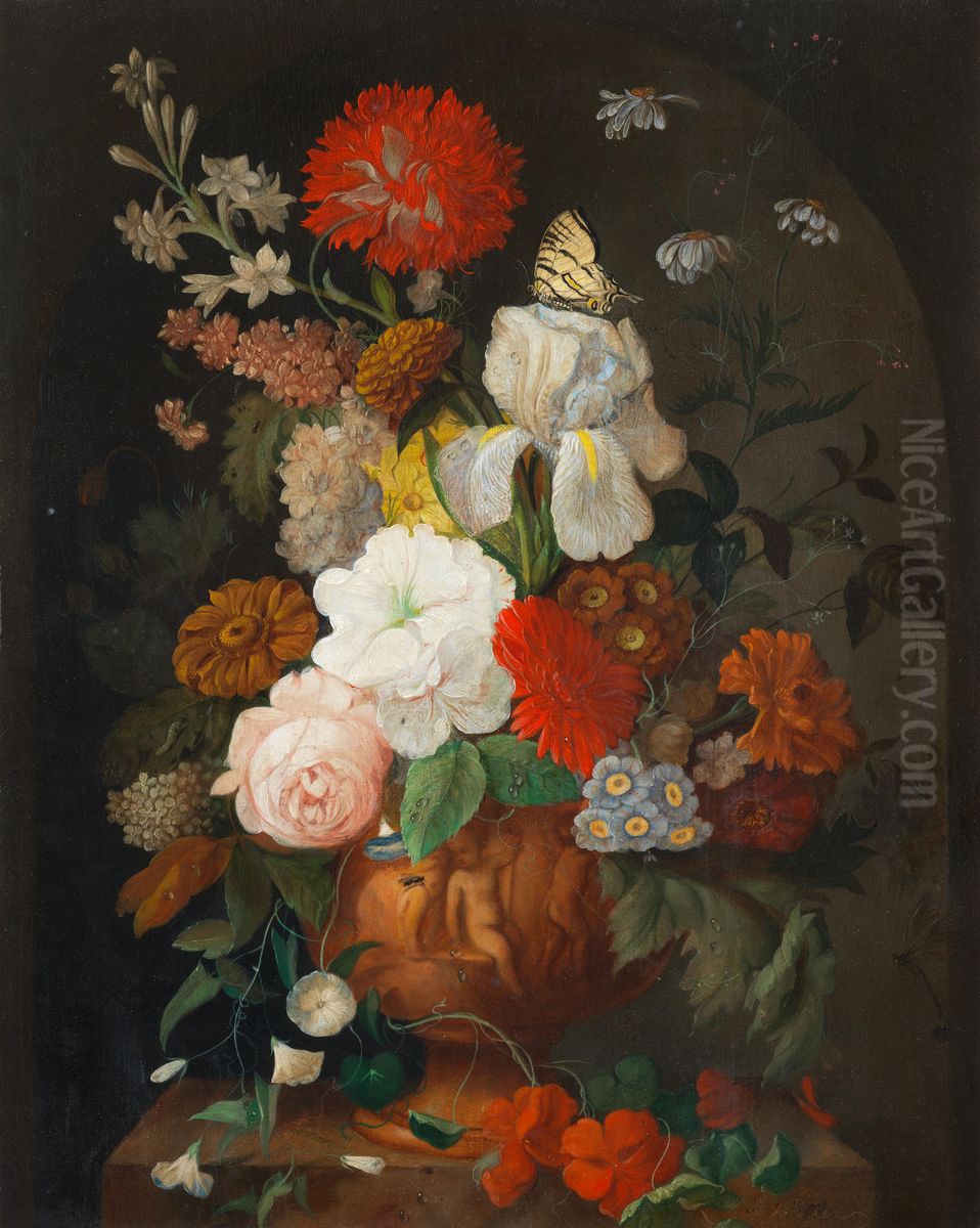 Blumenstilleben mit Schmetterling Oil Painting by Franz Xaver Petter