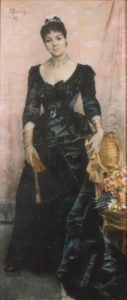Portrait of La Baronne du Mesnil de Saint-Front Oil Painting by Alfred Stevens