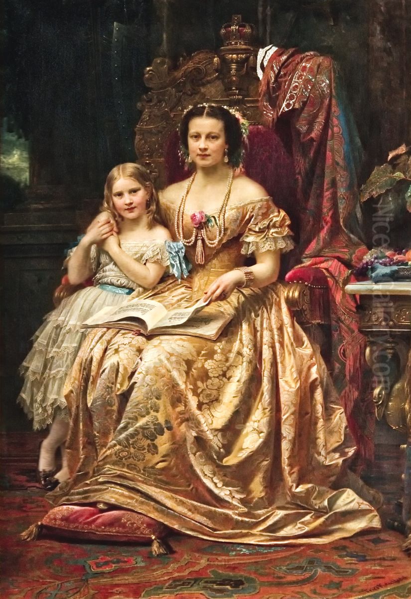 Marie of Hanoverand her daughter Mary in Marienburg Castle (Hanover). Oil Painting by Wilhelm von Kaulbach