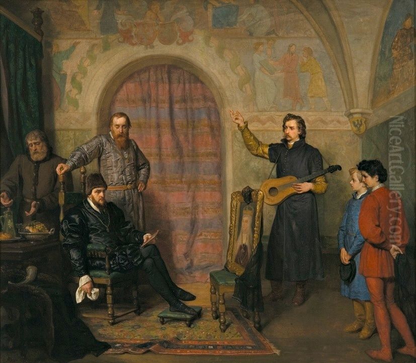 Zygmunt August wdowcem (Krolewscy lutnisci) Oil Painting by Wojciech Gerson