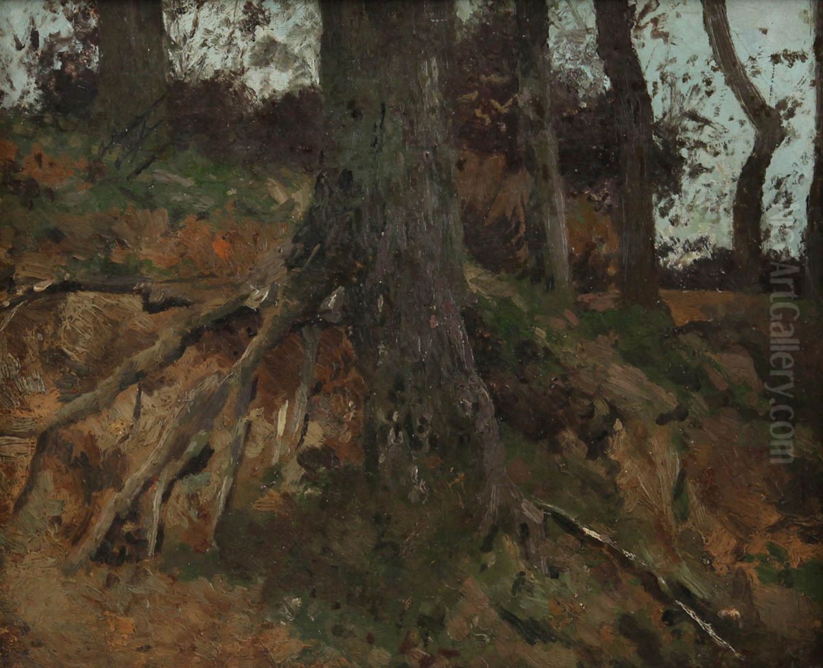 Tree trunks Oil Painting by Jean-Baptiste Degreef