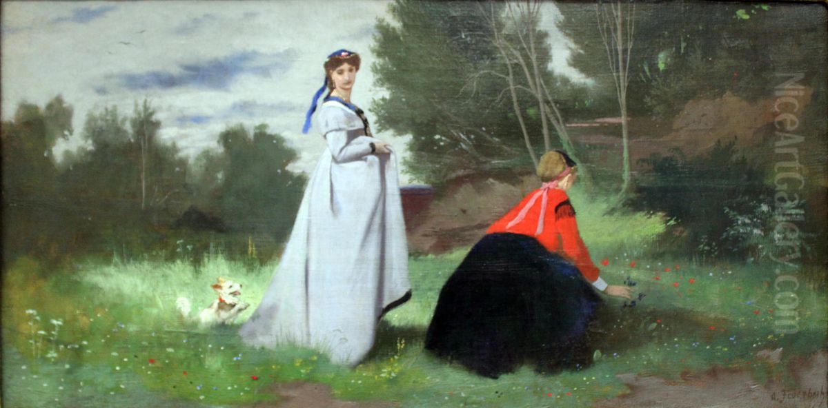 Landscape with two Women Oil Painting by Anselm Friedrich Feuerbach