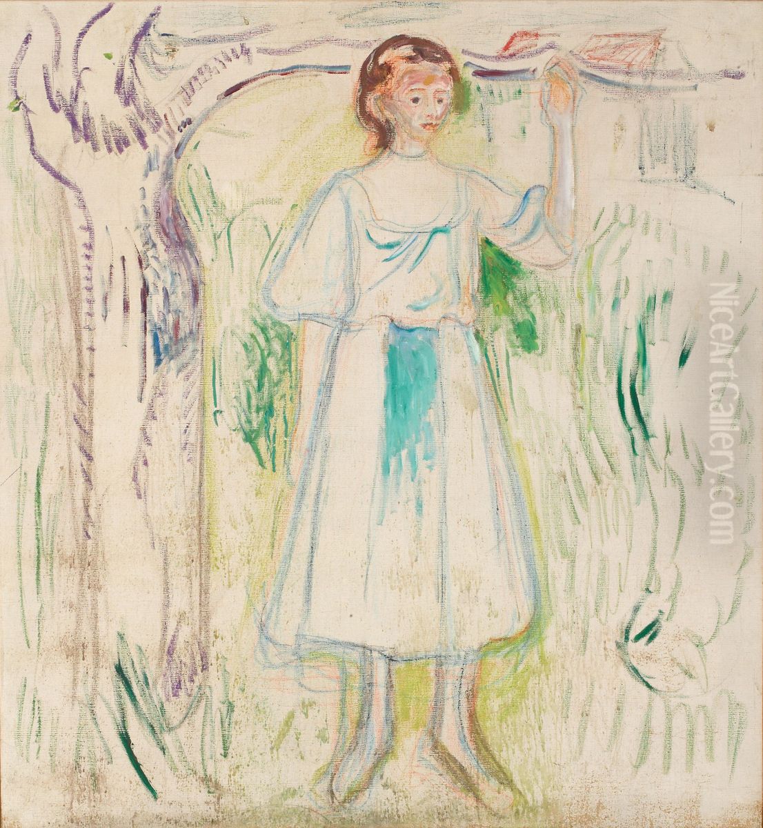 Young Woman Under a Tree Oil Painting by Edvard Munch