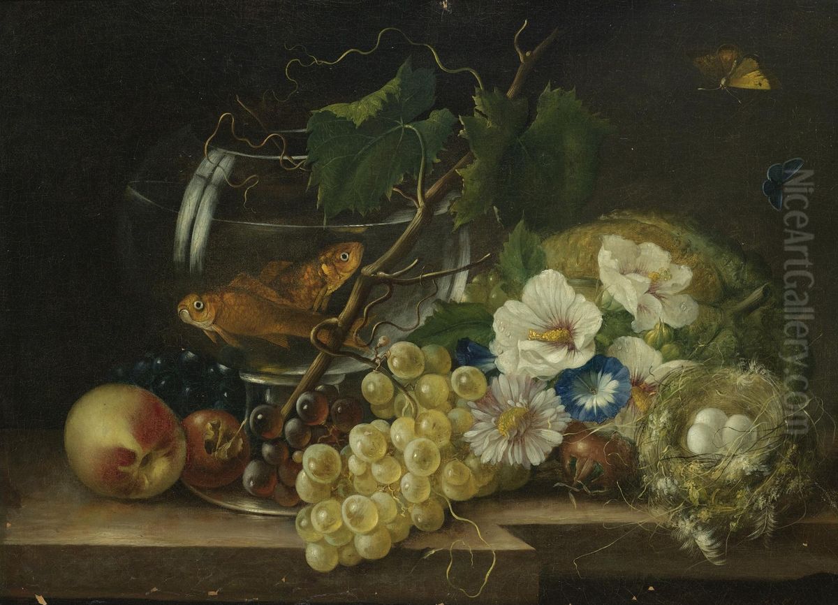 Stillleben mit Goldfisch Oil Painting by Franz Xaver Petter