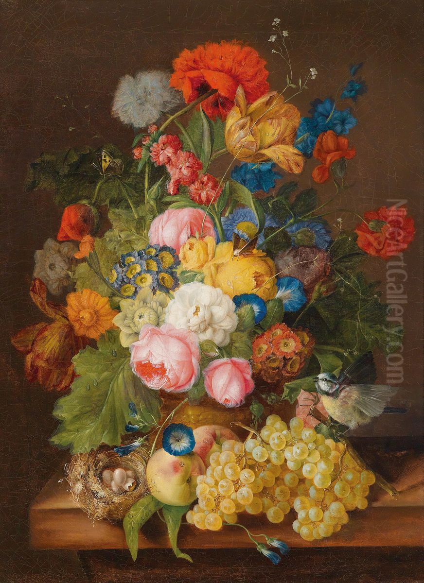 Flower Piece with Grapes and Bird's Nest Oil Painting by Franz Xaver Petter
