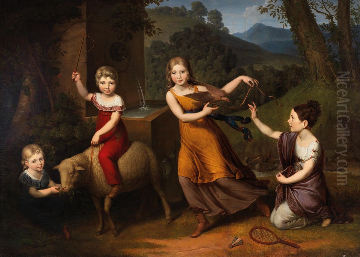 Spielende Kinder in Parklandschaft Oil Painting by Anton Petter