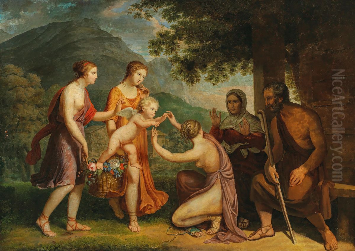 The Three Graces present Amor Philemon and Baucis Oil Painting by Anton Petter