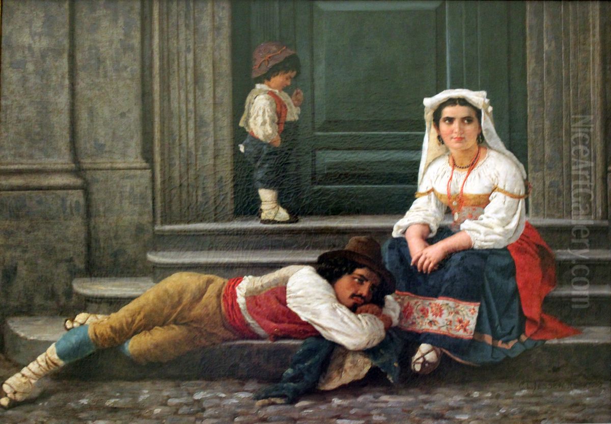 Italian shepherd family Oil Painting by Carl Ludwig Jessen