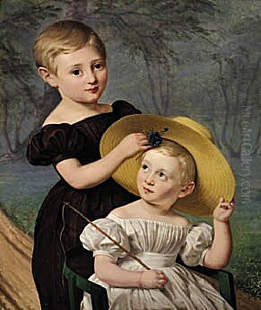 Portrait of the brothers Theodor and Thorvald Damborg. Oil Painting by Louis Aumont