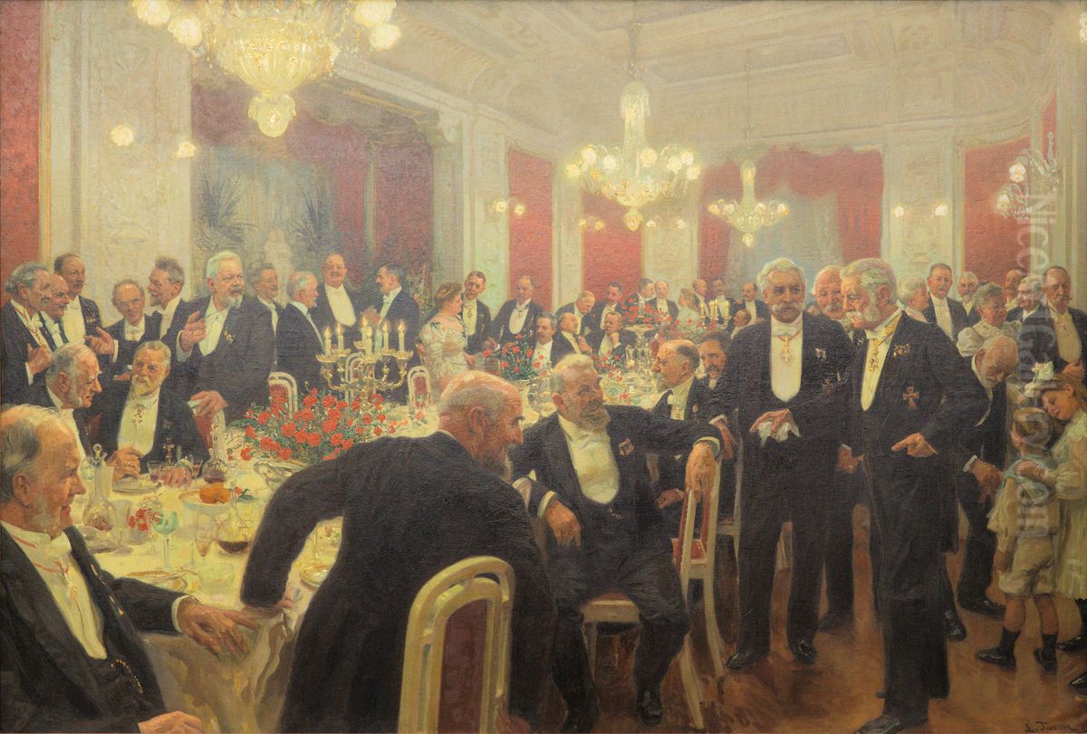 Leaving the Table Oil Painting by Laurits Tuxen