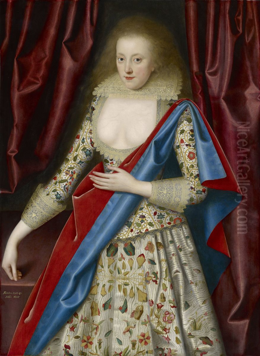 Portrait of a lady in masquing dress, possibly Jane, Lady Thornhagh (d. 1660) Oil Painting by William Larkin